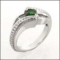 Anniversary Green Emerald Princess Baguettes in Channel Cubic Zirconia Cz Ring