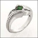 Anniversary Green Emerald Princess Baguettes in Channel Cubic Zirconia Cz Ring