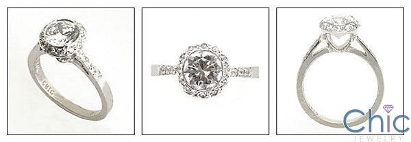 Engagement 1.25 Round Bezel Set Halo C art Contour Cubic Zirconia Cz Ring