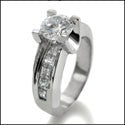 Engagement Round 1 Ct Center Cubic Zirconia Channel Princess Bridge Style CZ 14K White Gold Ring