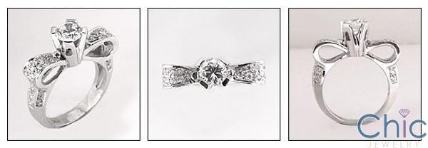 .75 High Quality Round Cubic Zirconia Ring Bow Tie Pave Set 14k White Gold