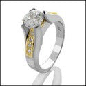 Cubic Zirocnia Round 1 Ct Center Two Tone 14k Gold  Bridge Engagement Cz Ring