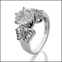 Engagement 1.5 Round Center Baguettes in Prongs Cubic Zirconia Cz Ring