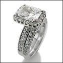 3 Carat Radiant Cubic Zirconia Center Halo Engagement RIng  Fitted Pave  Wedding Cz Band 14K W Gold
