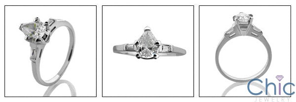 Engagement Pear 1 Ct Channel Baguettes Cubic Zirconia Cz Ring