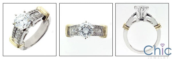 Engagement Round 2 Ct Center Two tone Bars Channel Cubic Zirconia Cz Ring