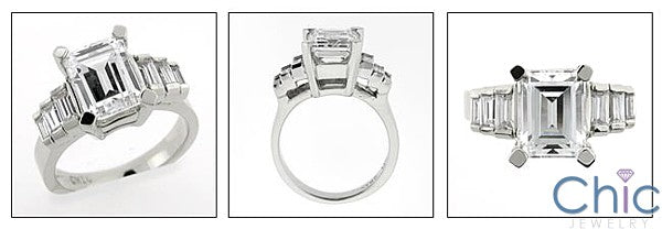 HIgh Quality Cubic Zirconia Emerald Cut 3 Carat Channel Baguettes Ring 14K White Gold