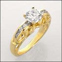 Estate 1 Carat Round Center 4 prongs Cubic Zirconia Yellow Gold Ring