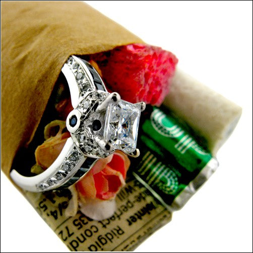 Engagement CZ Princess Center 1 Carat  Sapphire Channel Cubic Zirconia 14K White Gold Ring