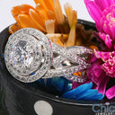 Anniversary 1.25 Ct . Round Center Halo Micro Pave Cubic Zirconia 14K White Gold Ring
