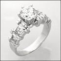 1 Carat Round High Quality Cubic Zirconia Engagement Ring Channel Baguettes Princess Sides 14K White Gold