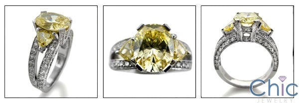 Canary 3 Carat Oval With  Trillion Cubic Zirconia Anniversary 14K White Gold Ring