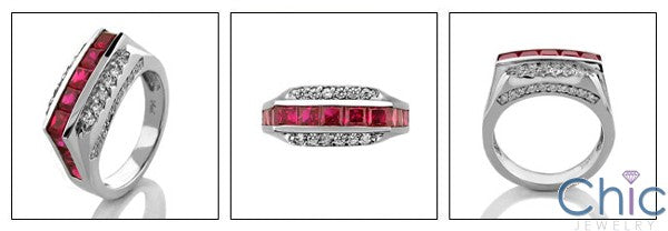 2.2 Ruby Princess in Channel and  Pave Cubic Zirconia 14K White Gold Ring