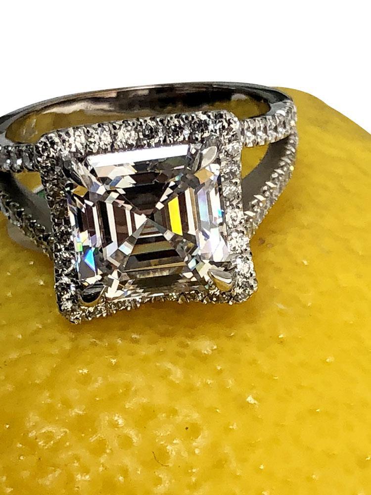 5 Carat Asscher Cut Split Shank Engagement ring 14K White Gold