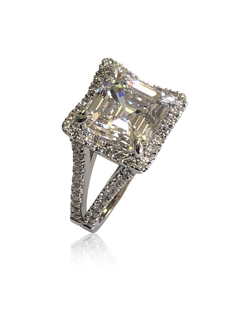 5 Carat Asscher Cut Split Shank Engagement ring 14K White Gold