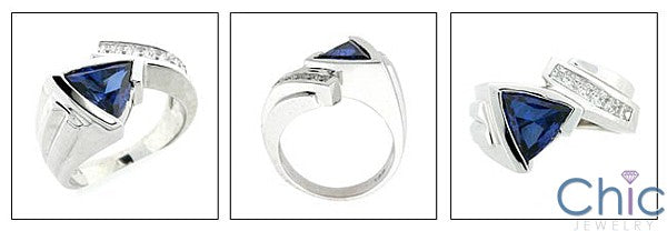 Anniversary 3 Ct Sapphire Triangle bezel Cubic Zirconia Cz Ring