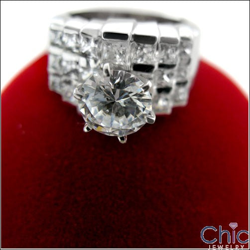Engagement 2 Ct Brilliant Center Channel Princess Wide Shank Cubic Zirconia Cz Ring