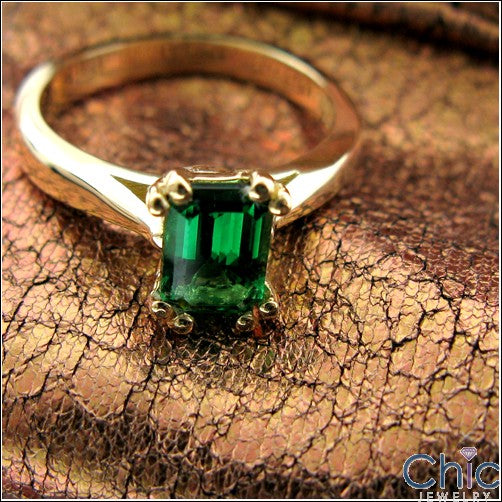 Solitaire Emerald Green Emerald 1 Ct Engagement Cubic Zirconia Cz Ring