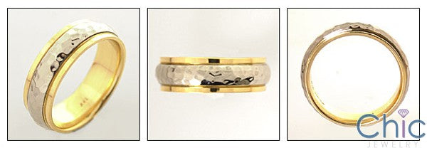Mens Two Tone Gold Wedding Hammered Band