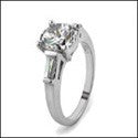 Engagement 1.5 Round tapered Baguettes Cubic Zirconia Cz Ring