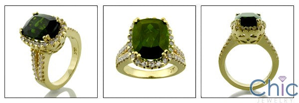 Estate Emerald Radiant Cushion Yellow Gold Cubic Zirconia Cz Ring