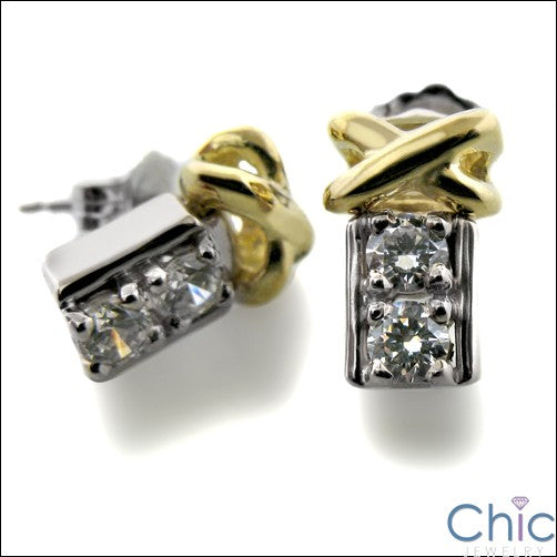 Two Tone Tiffany Style Cubic Zirconia CZ Earrings