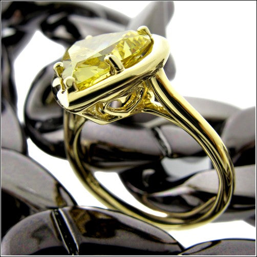 Solitaire Heart Shape Canary 4 Carat Engagement Cubic Zirconia Yellow Gold Ring