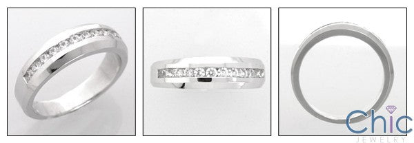 Cubic Zirconia Wedding Band .40 Total Carat Round Channel Dome Shank 14K White Gold