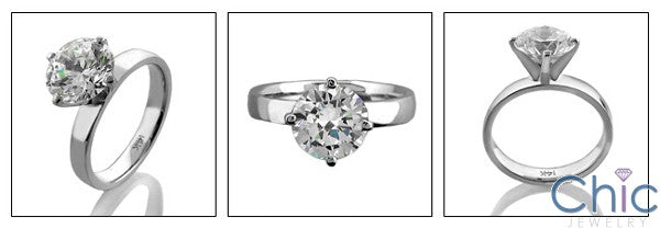 Solitaire 1.5 Round Cubic Zirconia  4 Prong 3mm Band Ring 14k White Gold