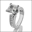 Channel Set Cubic Zirconia Princess Cut 1.5 Carat 4 Prong Center Engagement Ring 14k White Gold