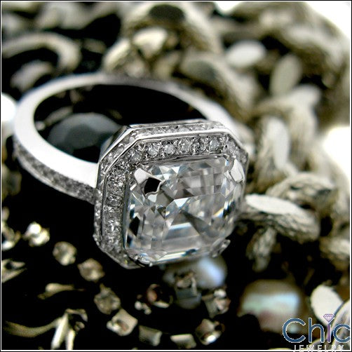 Engagement 4 Ct Royal Asscher Halo Cubic Zirconia 14K White Gold Cz Ring