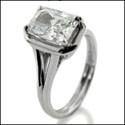 1.5 Radiant Cubic Zirconia Solitaire No Sides Stones 14K White Gold Ring