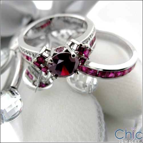 Matching Set TCW 4 Ct Round Princess Ruby Cubic Zirconia Cz Ring