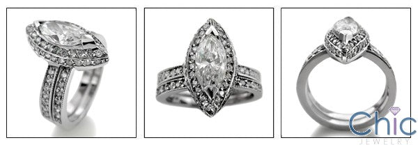 Matching Set 1.5 Marquise Center Pave Fitted Cubic Zirconia Cz Ring