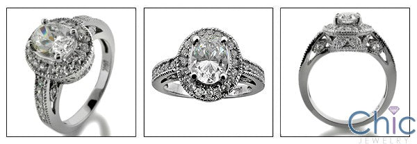 Estate 1.25 Oval Center Pave Antigue Style Cubic Zirconia Cz Ring