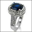 3 Carat Oval Blue Sapphire Cubic Zirconia Center Halo Pave 14K White Gold Cz Ring