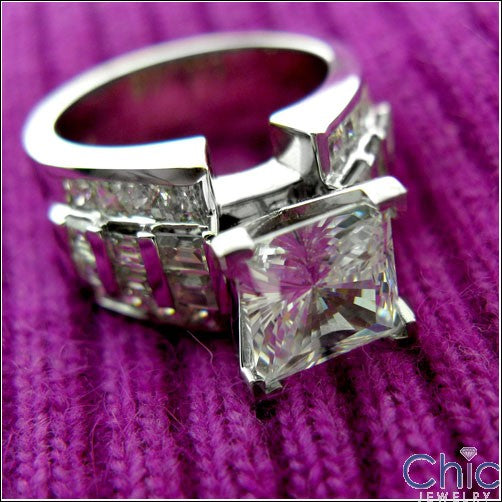 Engagement 2 Ct Princess Center Channel set Heavy Cubic Zirconia Cz Ring