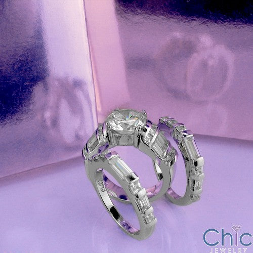 Matching Set 2.25 Round Center Channel Double Cubic Zirconia Cz Ring