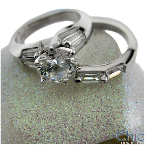 Matching Set 2.75 Ct Round Center Baguettes Cubic Zirconia Cz Ring