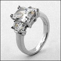 3 Stone Radiant 3.5 Ct Cubic Zirconia 14k White Gold Ring