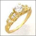 Estate 0.50 Round Center Filigree Cubic Zirconia 14K Yellow Gold Ring