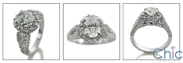 Cubic Zirconia Oval 1.5 Carat Ring With Pave Halo 14K White Gold Ring