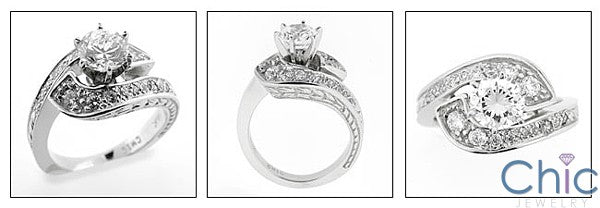 Cubic Zirconia Twist Engagement Ring 1 Carat Round Center Pave 14K White Gold