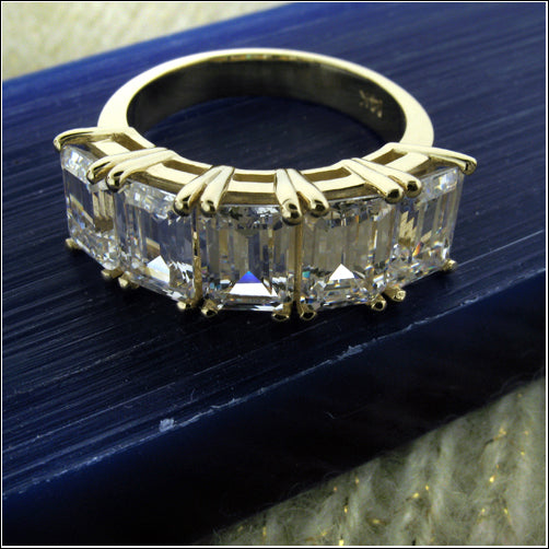 Cubic Zirconia Emerald Cut  5 Stone Ring 14k White Gold