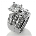 Princess Cubic Zirconia 2 Carat Center Wide Shank Channel Engagement Ring with Band 14K White Gold Matching Set
