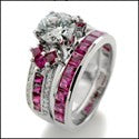 Matching Set 1.5 Diamond Clear Round Stone Ruby Channel Cubic Zirconia Cz Ring