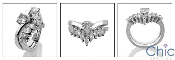 Matching Set .75 Pear Solitaire Prong Set Fitted Wedding Cubic Zirconia Cz Ring