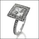 1.5 Princess Cubic Zirconia in Bezel Pave Halo 14K White Gold Engagement Ring