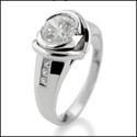 1 Ct Round Half Bezel Cubic Zirconia 14k White Gold Engagement Ring