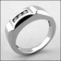 Mens Channel 3 Round Stone Cubic Zirconia CZ Wedding Band